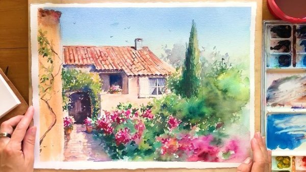 Пейзаж акварелью