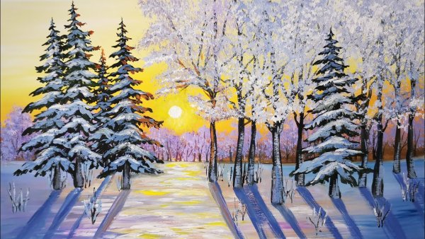 Урок рисования зимний пейзаж