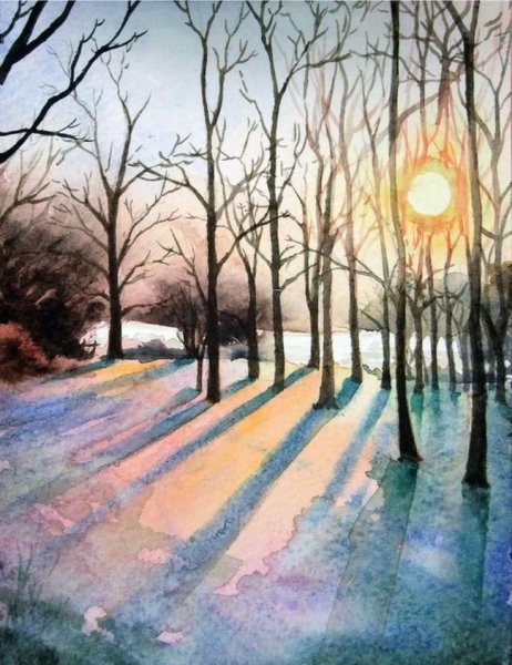 Пейзаж акварельными красками