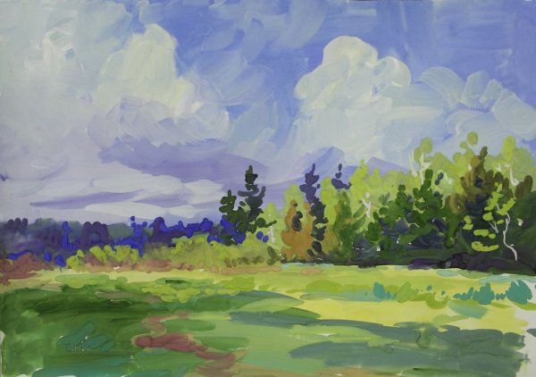 Пейзаж гуашью лето