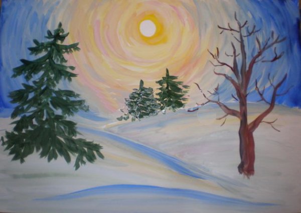 Зимнее солнце красками