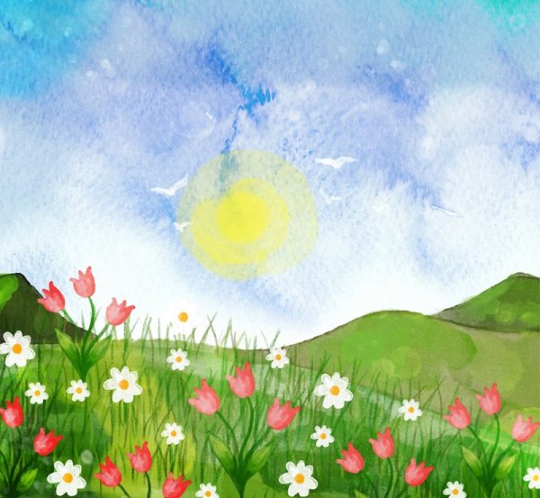 Рисуем поляну с цветами