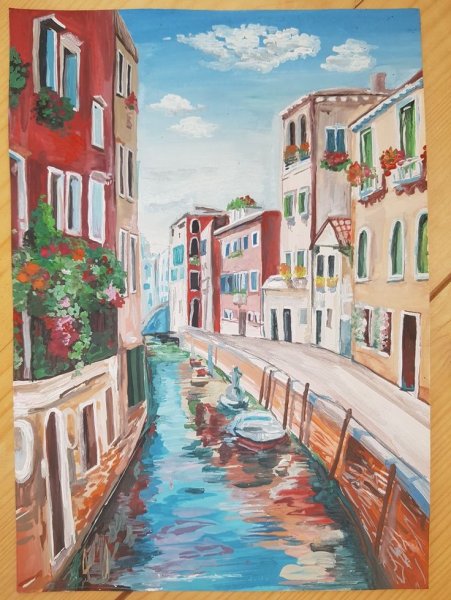 Городской пейзаж гуашью