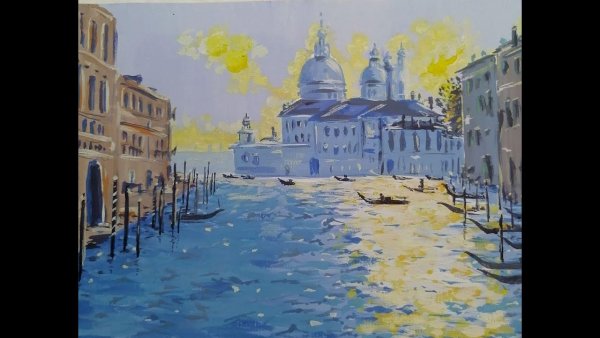 Венецианский городской пейзаж гуашью лёгкий