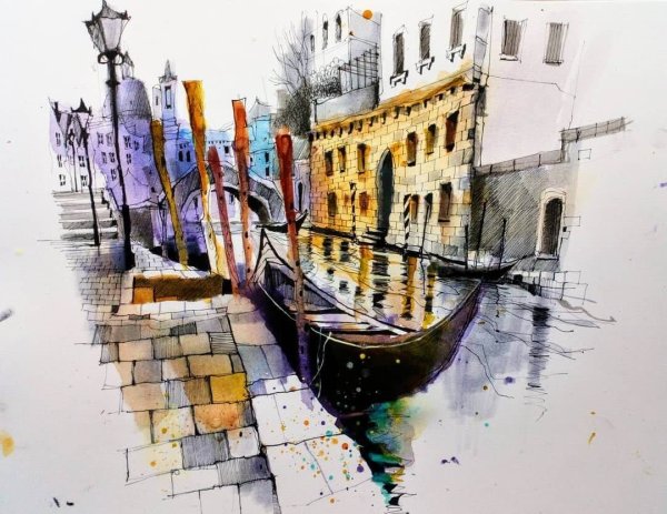 Венеция акварель скетч