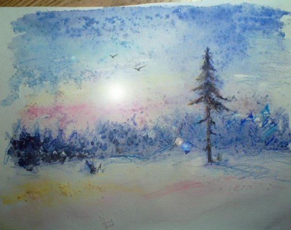 Акварель с солью техника