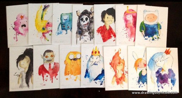 Персонажи мультфильмов акварелью