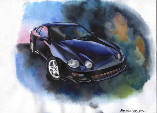 Рисунок автомобиля красками