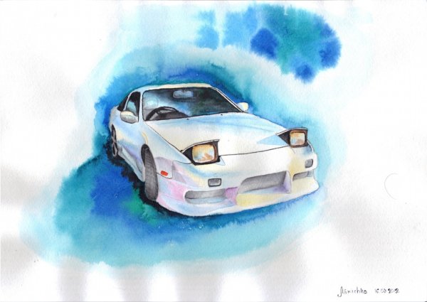 Машина рисунок акварелью