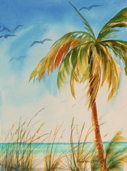 Пальма акварель