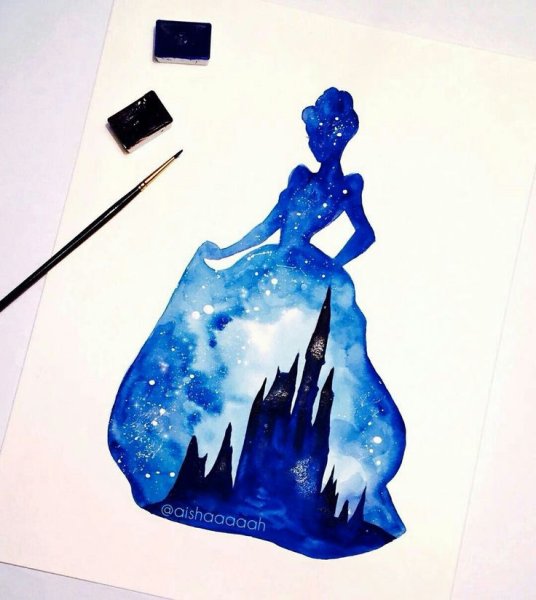 Космическая акварель силуэты