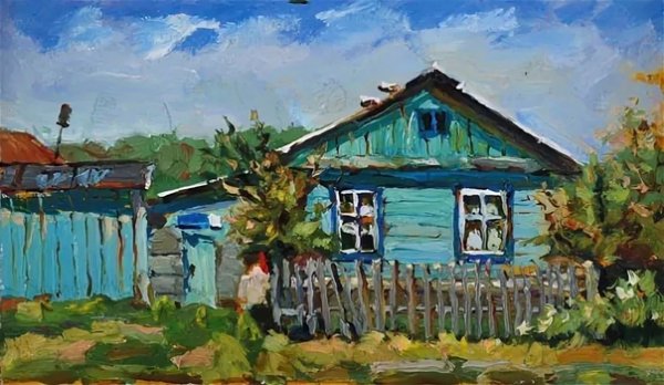 Деревенский пейзаж гуашью