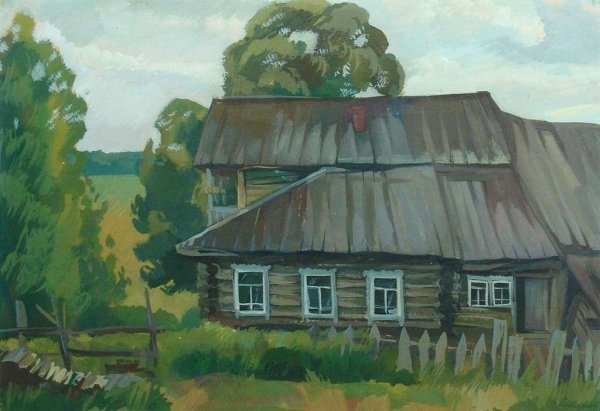 Домик в деревне гуашью