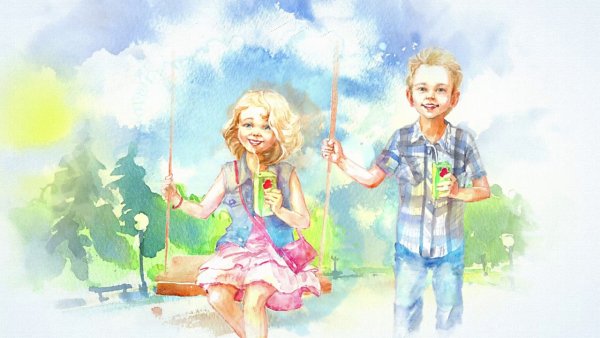 Дети акварель