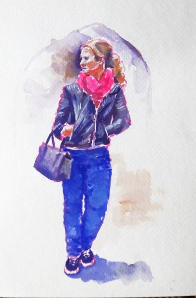 Наброски людей акварелью в полный рост