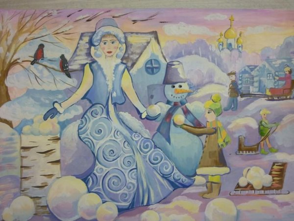 Зимние композиции в художественной школе