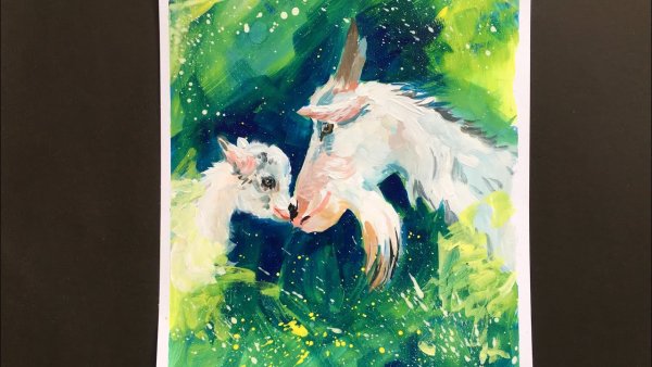 Коза рисунок гуашью