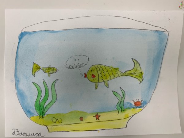 Аквариум акварелью для детей
