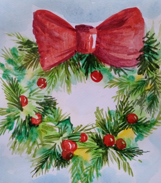 Новогодний венок рисование
