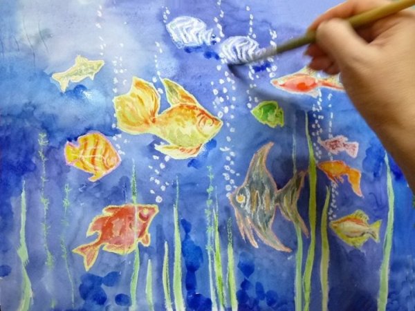 Рисование для детей подводный мир акварель и гуашь