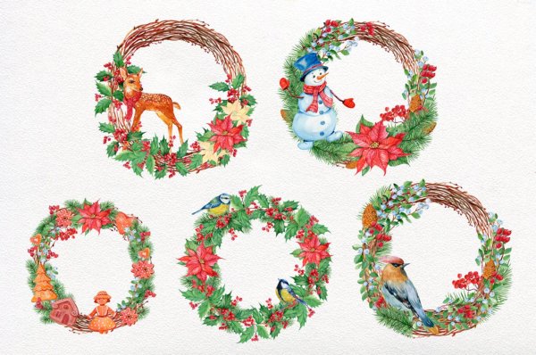 Рождественский венок акварель