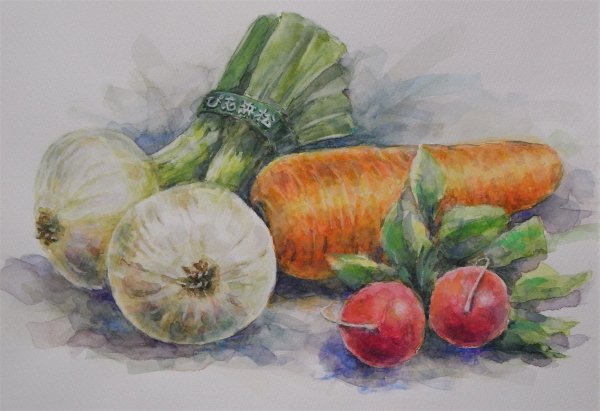 Натюрморт с овощами акварель