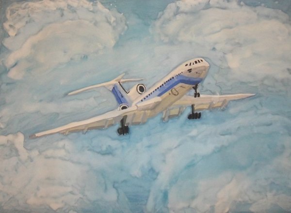 Самолет рисунок акварель