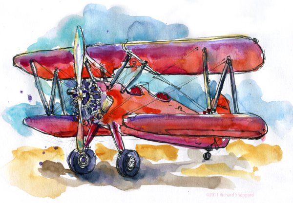 Вертолет акварель