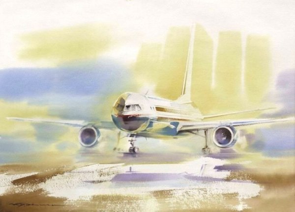Самолет акварель