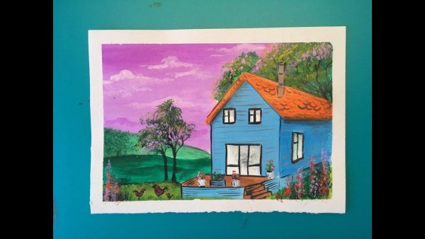 Рисование красками дом