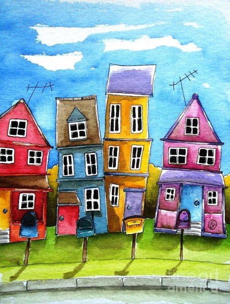 Домик гуашью