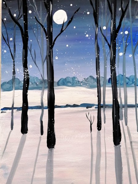 Зимний пейзаж гуашью