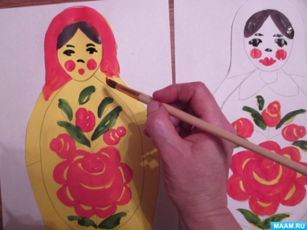 Элементы росписи росписи Семеновской матрешки