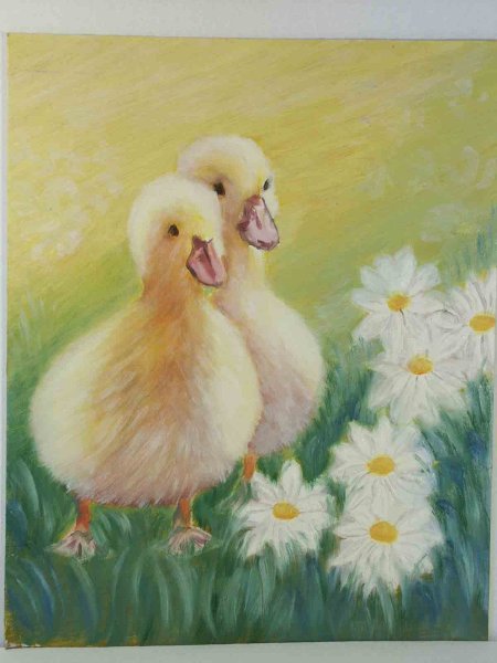Утка масляной пастелью