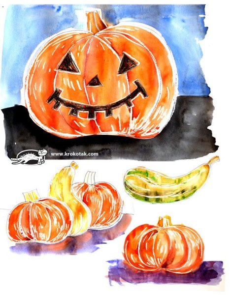 Тыква гуашью на Хэллоуин