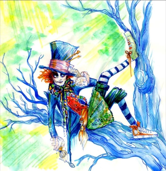 Иллюстрация Алиса в стране чудес гуашь