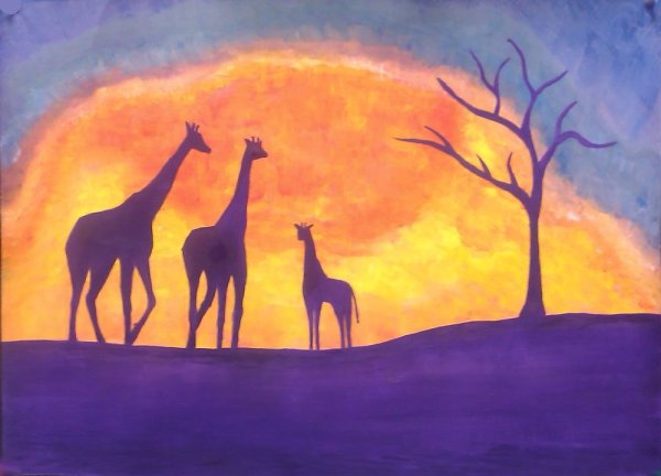 Гуашь Африканский пейзаж