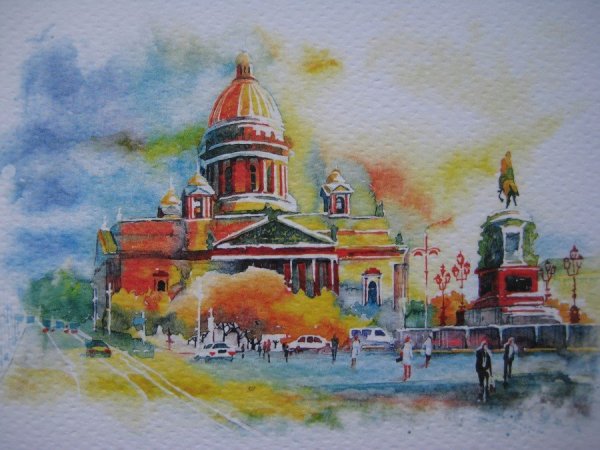 Исаакиевский собор в Санкт-Петербурге акварелью