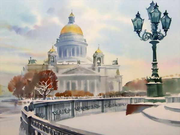 Акварель Санкт-Петербург Исакиевский собор