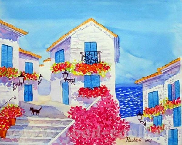 Греция рисунок гуашью