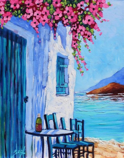 Пейзаж Санторини акрил