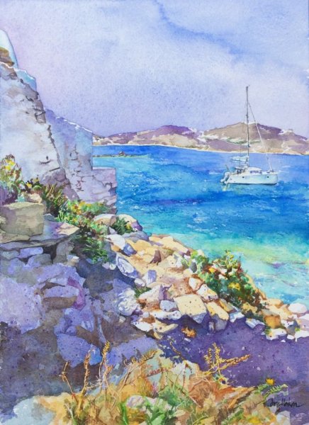Санторини морской пейзаж маслом