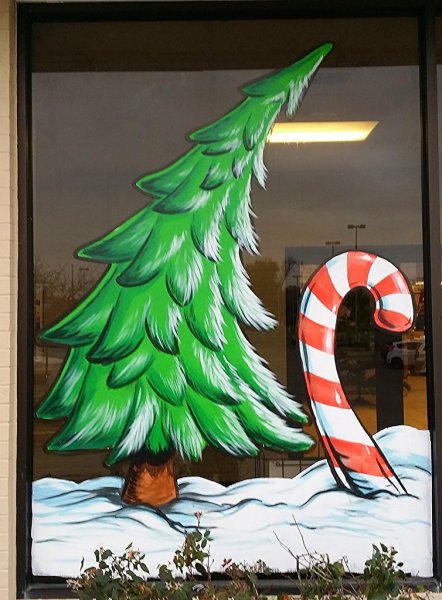 Елка на окне гуашью