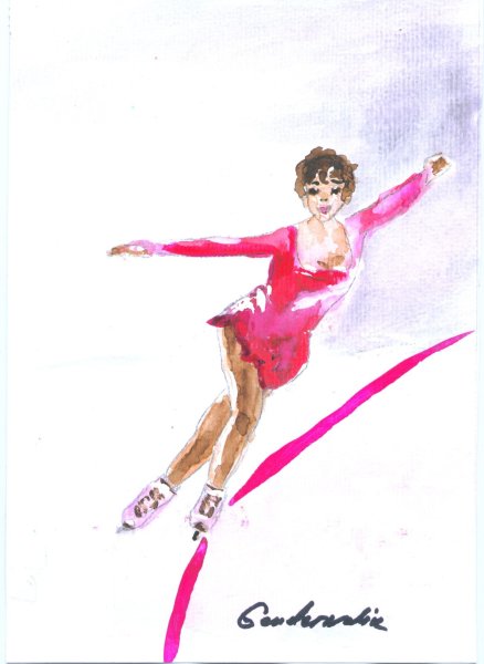Фигуристка рисунок акварелью
