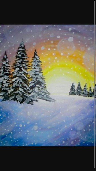 Зима гуашью для детей