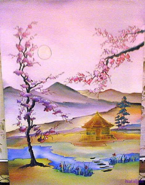 Японский пейзаж цветные карандаши