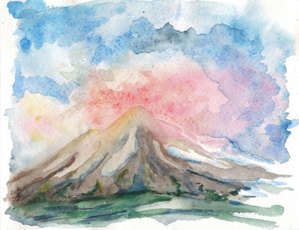 Вулкан акварель