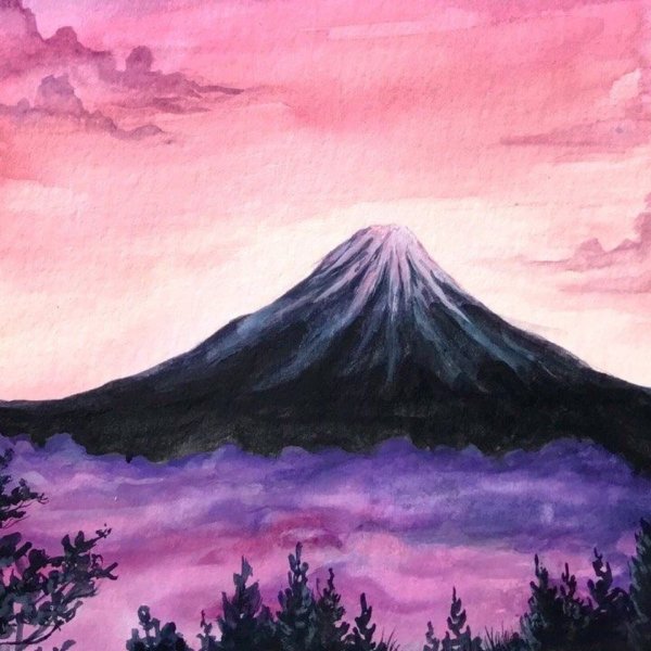 Пейзаж горы гуашью