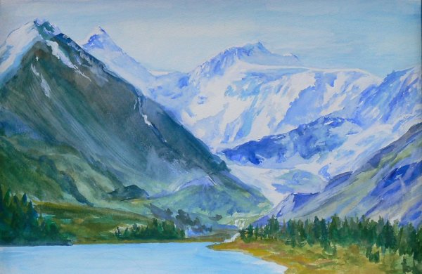 Гора Белуха Алтай акварель