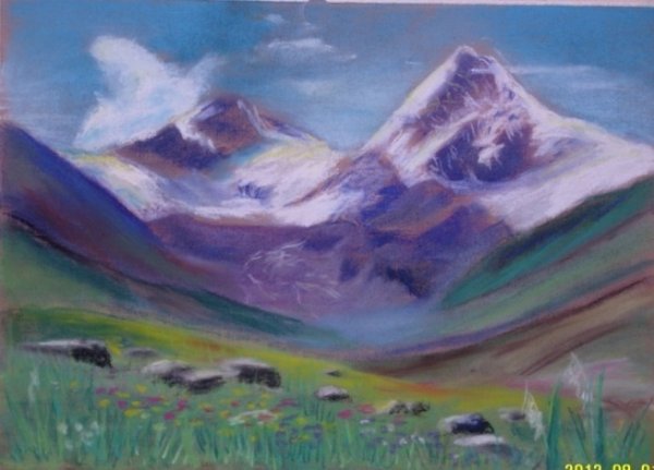 Горный пейзаж гуашью Новороссийск